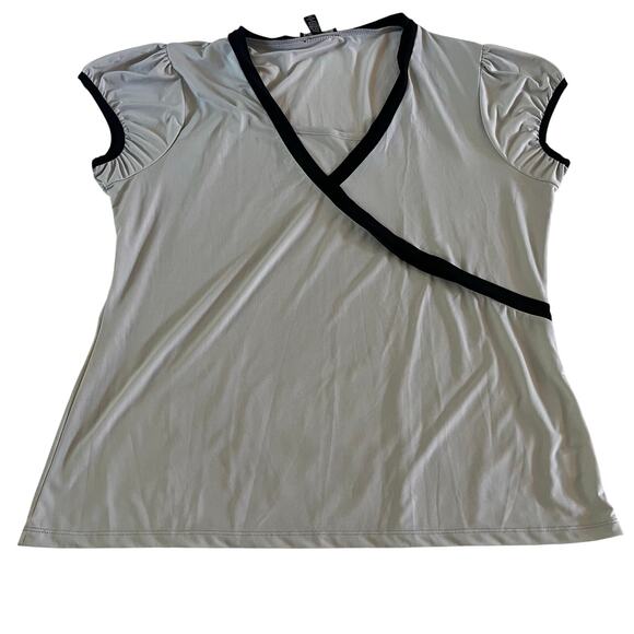 Y2K 2000s Gray Black Trim Wrap Blouse Plus Size 3X Punk Skater Grunge Stretch - Picture 1 of 6